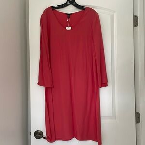 Eileen Fisher, salmon, pink, long sleeve V-neck dress size medium
